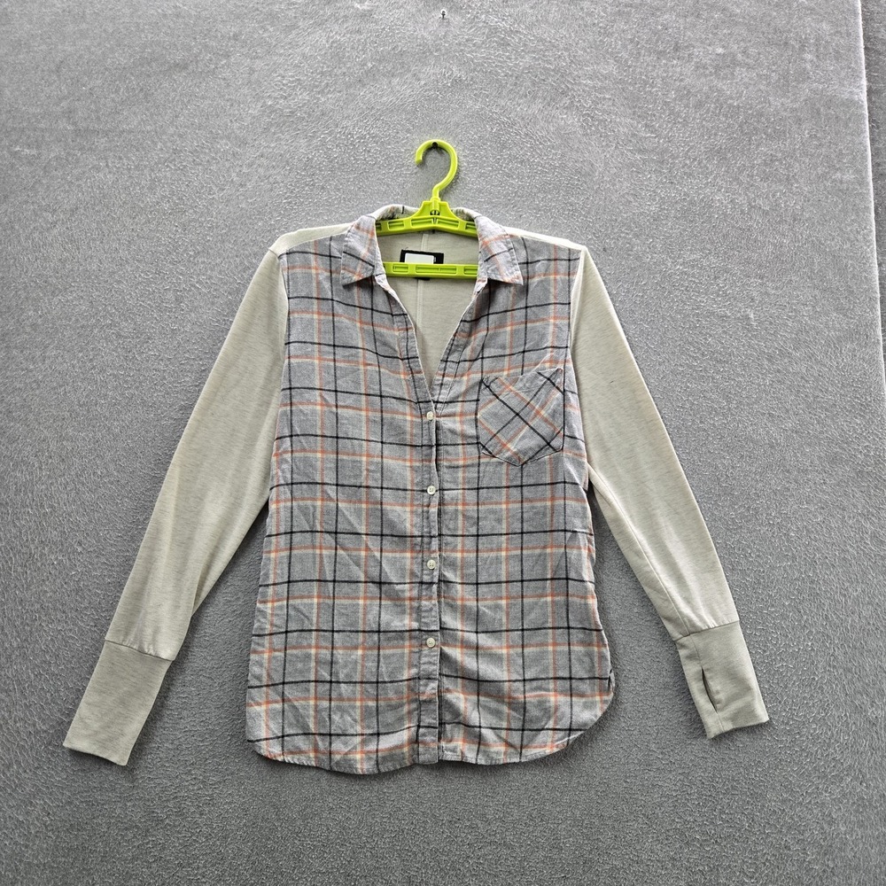 Betabrand Women Button Up Shirt S Gray Plaid Lumberjill Flannel Long‎ Sleeve